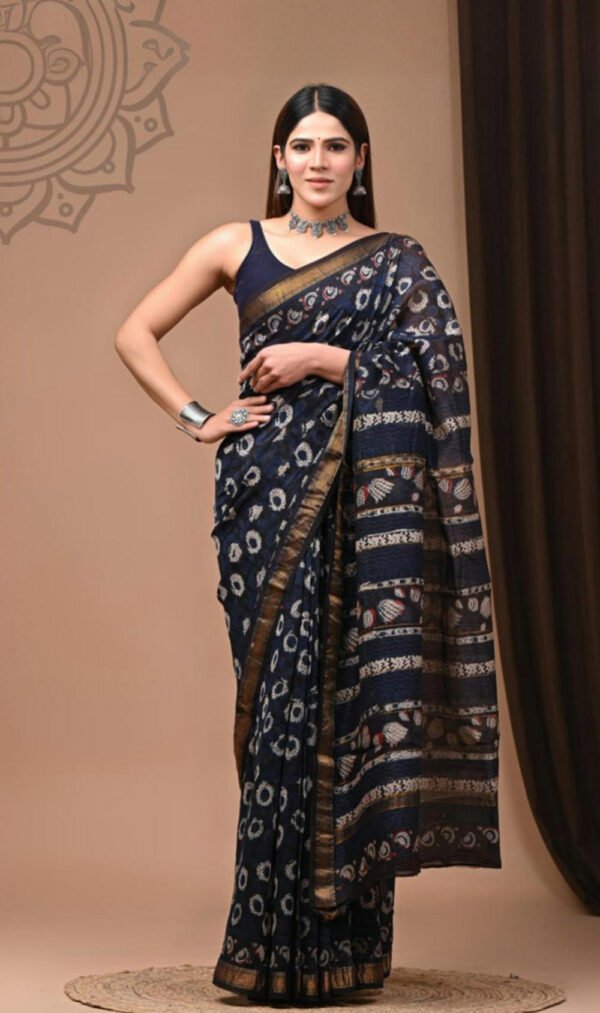 Navy Maheshwari Silk Saree