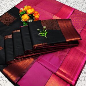 Black and Pink Soft Silk Saree
