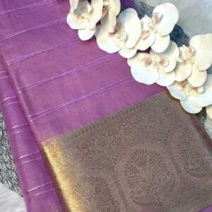 Lavender Organza Saree with Sequins and Zari Border