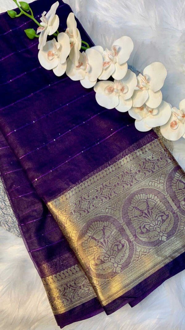 Purple Organza Saree with Sequins and Zari Border