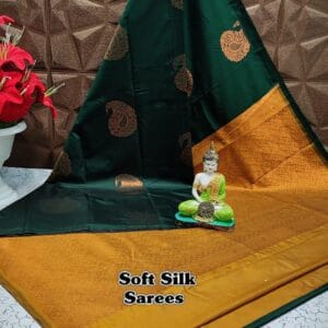 Green and Mustard Borderless Soft Silk Saree