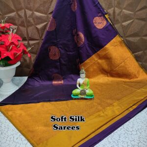 Purple and Mustard Borderless Soft Silk Saree