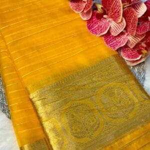 Yellow Organza Saree with Sequins and Zari Border