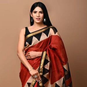 Red Maheshwari Silk Hand Block Print Saree