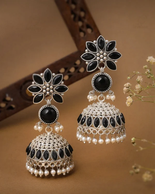 Resham Jhumka Earrings Black