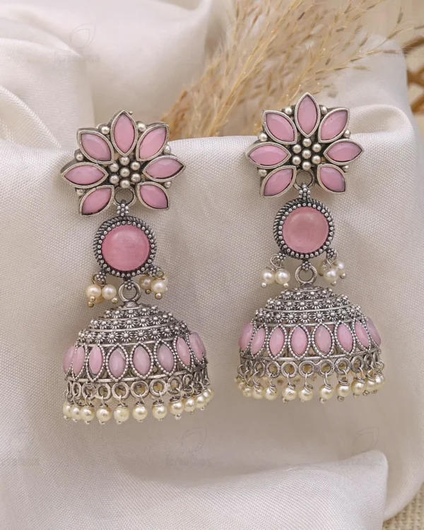 Resham Jhumka Earrings Pink